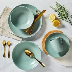 Dunelm Stoneware Seafoam Blue Matte 12 Piece Dinner Set - 1000150783 alt02