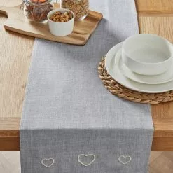 Dunelm Country Hearts Dove Grey Runner
