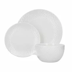 Dunelm Quilted White 12 Piece Dinner Set