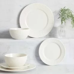Dunelm Linear Embossed 12 Piece Dinner Set