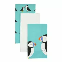 Dunelm Set Of 3 Puffin Tea Towels
