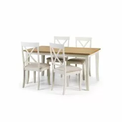 Julian Bowen Davenport Rectangular Dining Table With 4 Dining Chairs Ivory With Oak - 30794218 alt03