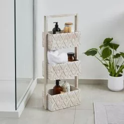 Dunelm 3 Tier Diamond Carved Wooden Caddy