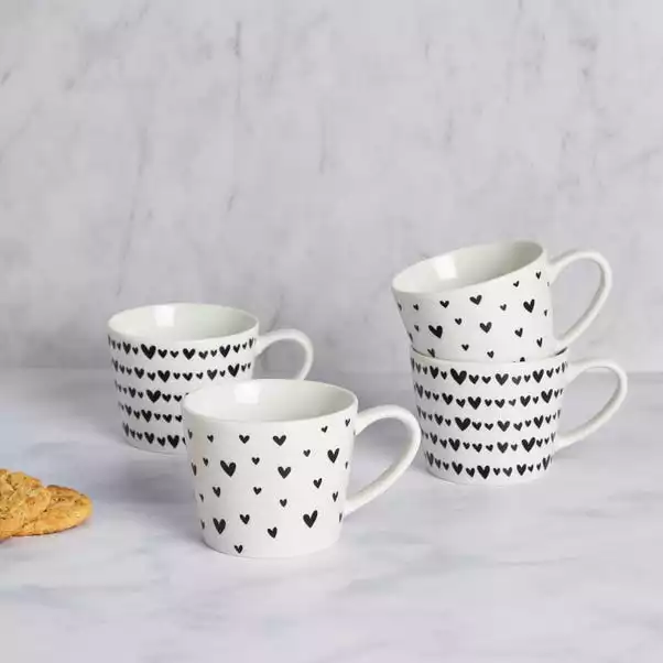 Dunelm Set Of 4 Black And White Heart Mugs 3 Dunelm Set Of 4 Black And White Heart Mugs