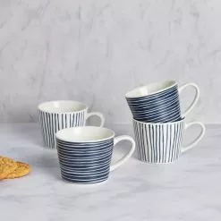 Dunelm Set Of 4 Blue And White Stripe Mugs
